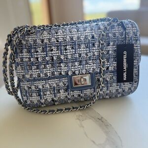 Karl Lagerfeld Blue and White Shoulder Bag